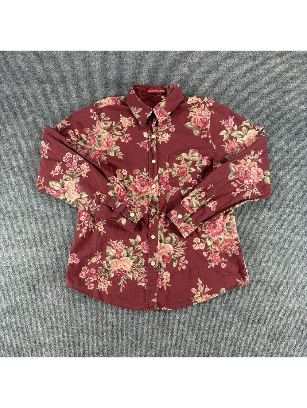 Gloria Vanderbilt Floral Button-Up Shirt M 100% Cotton, Tropical, Hawaiian